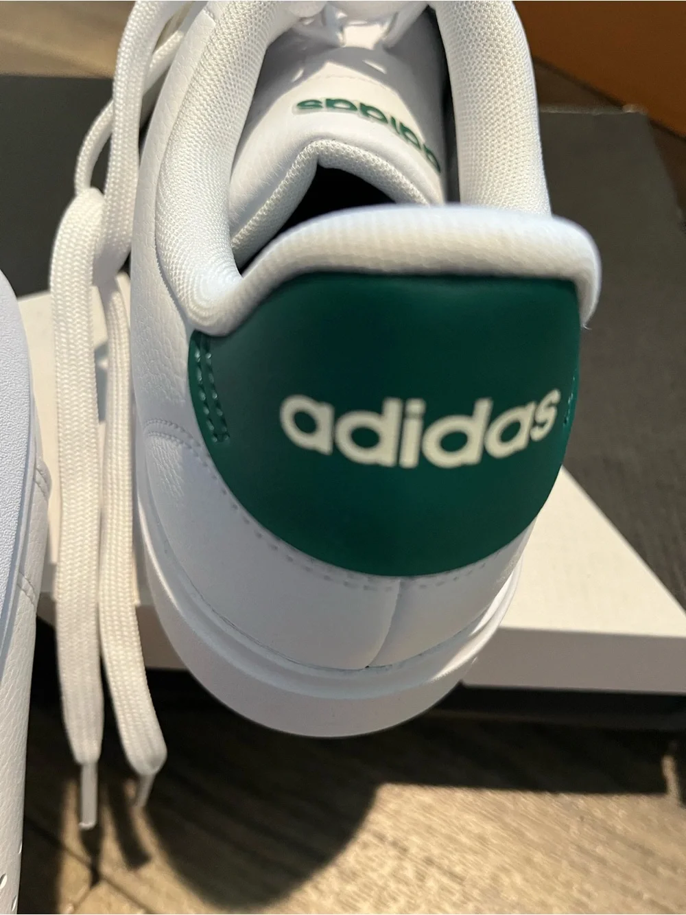 adidas White Sneakers with Green Heel Accent
